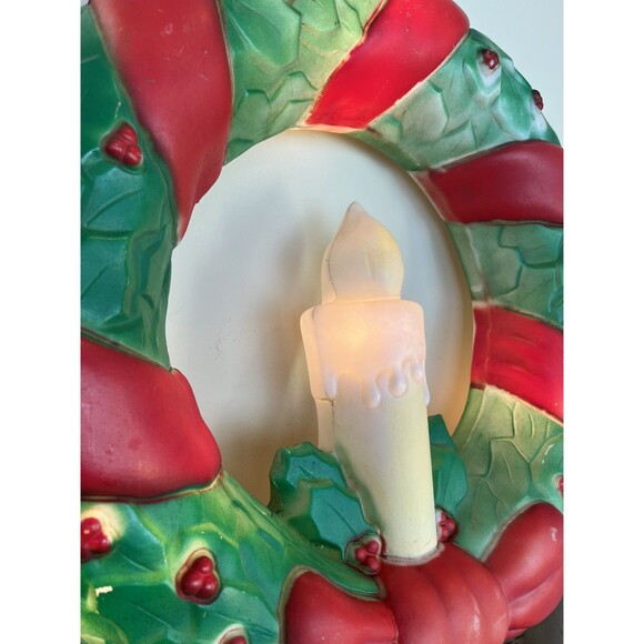 1995 Vintage 22" Empire Christmas Wreath With Candle & Bow Hanging Blow Mold - Picture 9 of 10